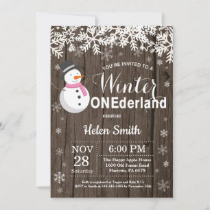 Winter Onederland Rustikaler Schneemann Mädchen 1. Einladung
