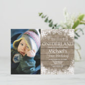 Winter Onederland Rustikales 1. Geburtstag Foto Einladung (Stehend Vorderseite)