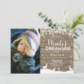 Winter Onederland Rustikales 1. Geburtstag Foto Einladung (Stehend Vorderseite)