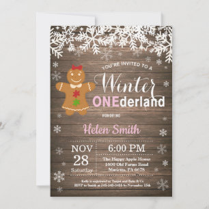 Winter Onederland Rustikales Mädchen 1. Geburtstag Einladung