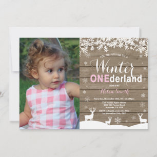 Winter Onederland Rustikales Mädchen 1. Geburtstag Einladung