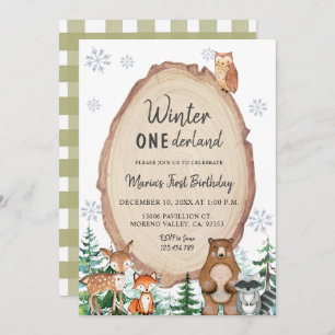 Winter Onederland Rustikales Wald Tier Geburtstag Einladung