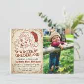 Winter Onederland Santa Retro Weihnachts-Foto Einladung (Stehend Vorderseite)