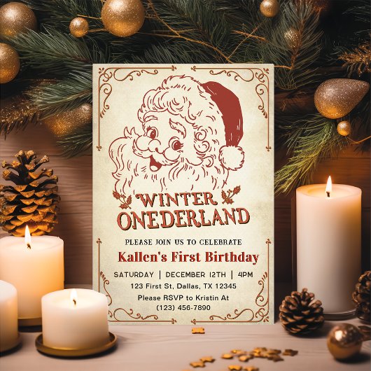 Winter Onederland Santa Retro Weihnachts-Party Einladung