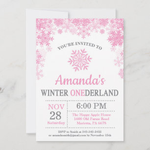 Winter Onederland Schneeflocke Rosa Mädchen 1. Geb Einladung