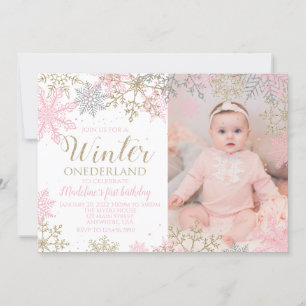 Winter ONEderland-Schneeflocken-Foto-Einladung Einladung