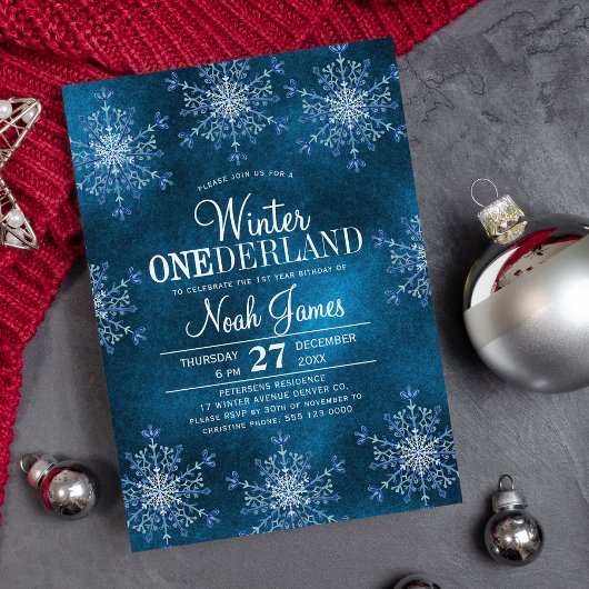 Winter Onederland Schneeflocken Junge erster Gebur Einladung