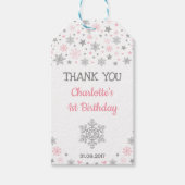 Winter ONEderland Schneeflocken Rosa Silberner Geb Geschenkanhänger (Vorderseite)