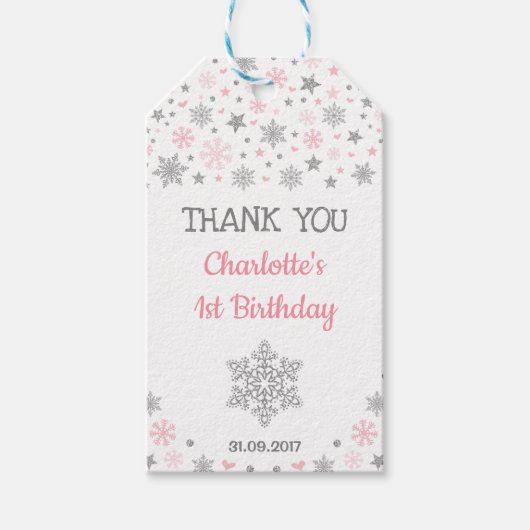 Winter ONEderland Schneeflocken Rosa Silberner Geb Geschenkanhänger (Vorderseite)