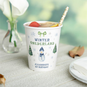 Winter Onederland Schneemann 1. Geburtstag  Pappbecher