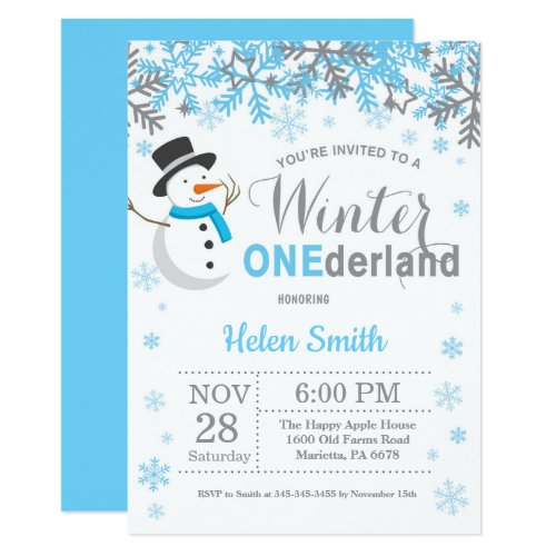 Winter Onederland Schneemann Jungen 1 Geburtstag Einladung