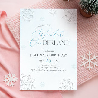 Winter Onederland Silber Blau Glitter 1. Geburtsta Einladung