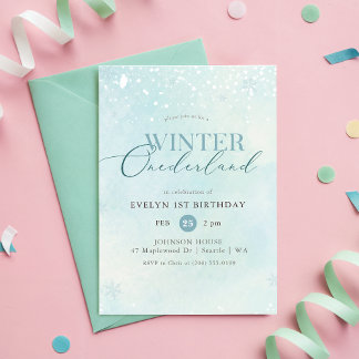 Winter Onederland Silber Glitter Baby 1. Geburtsta Einladung