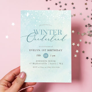 Winter Onederland Silber Glitter Baby 1. Geburtsta Einladung