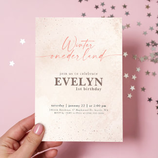 Winter Onederland Silber Glitter Baby 1. Geburtsta Einladung