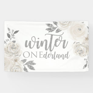 Winter Onederland Silber Glitter Blumen Banner