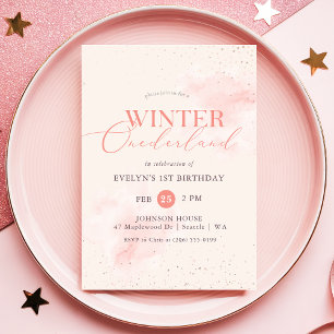 Winter ONEderland Silber Rosa Glitter 1. Geburtsta Einladung