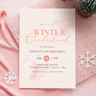 Winter ONEderland Silber Rosa Glitter 1. Geburtsta Einladung