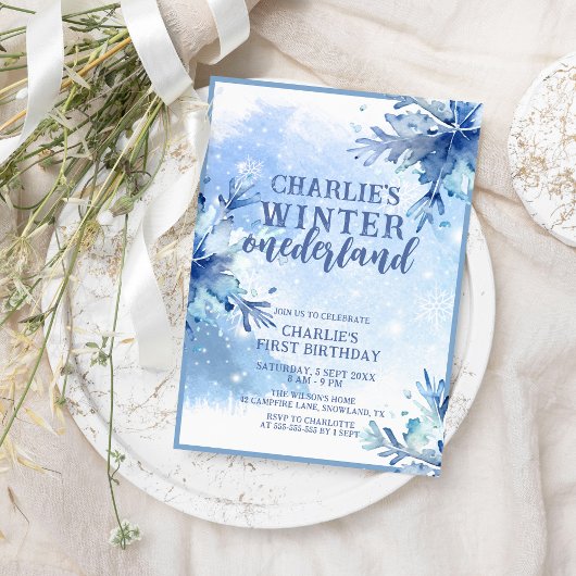 Winter Onederland Silberschneeflocken 1. Geburtsta Einladung