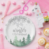 Winter Onederland Silberschneeflocken und Bäume Pappteller (Party)