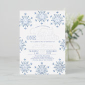 Winter Onederland silver blue boy first birthday Folieneinladung (Stehend vorne)