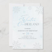 Winter Onederland Silver Blue Glitter 1st Birthday Einladung (Vorderseite)