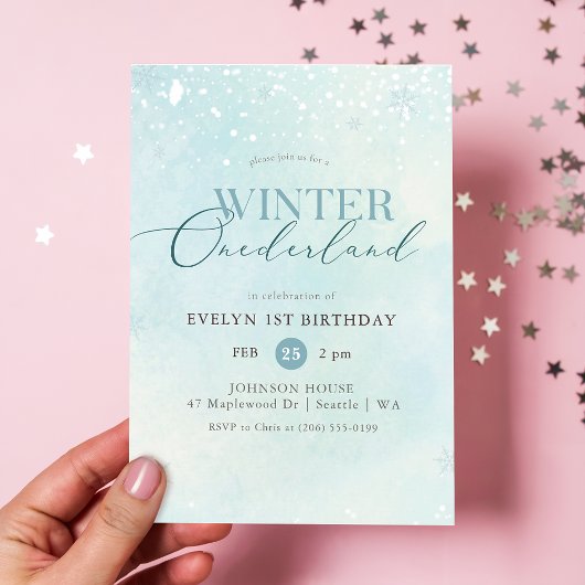Winter Onederland Silver Glitter Baby 1st Birthday Einladung