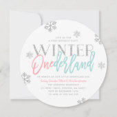 Winter ONEderland Silver Glittery 1. Geburtstag Einladung (Vorderseite)
