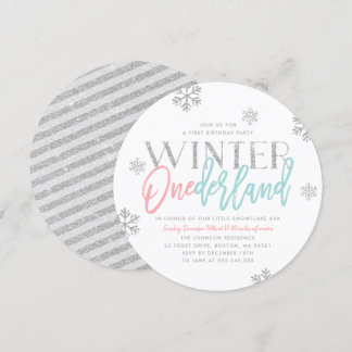 Winter ONEderland Silver Glittery 1. Geburtstag Einladung