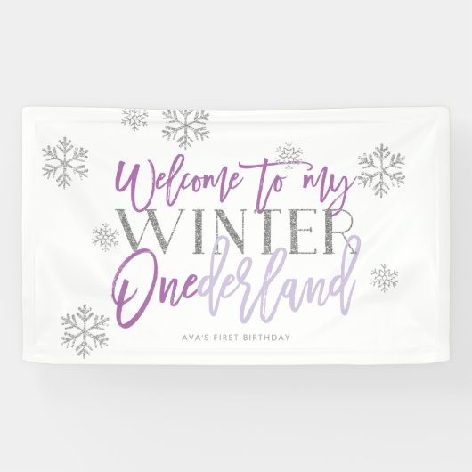 Winter ONEderland Silver Glitzer Begrüßungszeichen Banner (Horizontal)