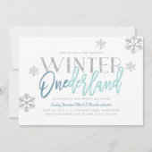 Winter ONEderland Silver Glitzer Blau 1. Geburtsta Einladung (Vorderseite)