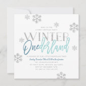 Winter ONEderland Silver Glitzer Blau 1. Geburtsta Einladung (Vorderseite)