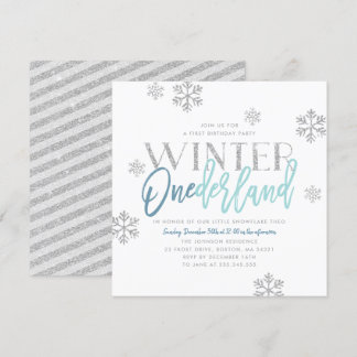 Winter ONEderland Silver Glitzer Blau 1. Geburtsta Einladung