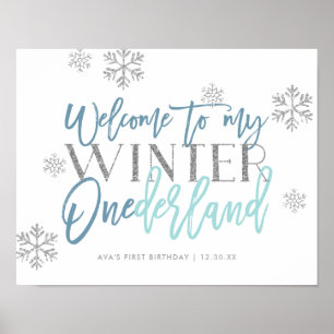 Winter ONEderland Silver Glitzer Blue Begrüßungsze Poster