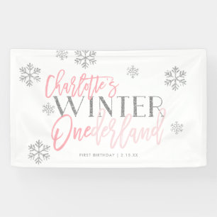 Winter ONEderland Silver Glitzer Pink CUSTOM Banner