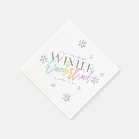 Winter ONEderland Silver Glitzer Rainbow 1st Bday Serviette (Ecke)