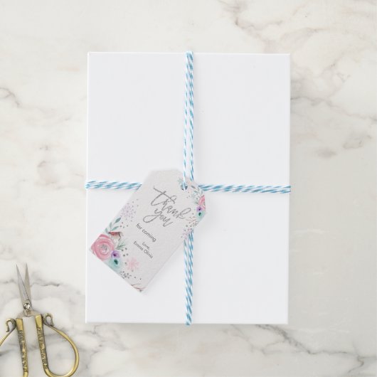 Winter ONEderland Silver Glitzer Rosa Blumengesche Geschenkanhänger (Mit Garn)