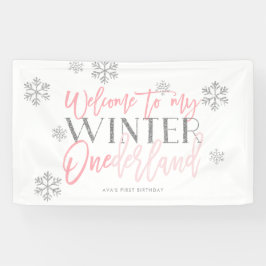 Winter ONEderland Silver Glitzer Rosa Willkommensz Banner
