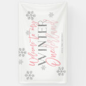 Winter ONEderland Silver Glitzer Rosa Willkommensz Banner (Vertikal)