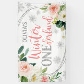 Winter ONEderland Silver Pink Floral Geburtstag Banner (Vertikal)