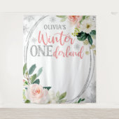 Winter ONEderland Silver Pink Floral Hintergrund Wandteppich (Vorderseite)