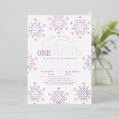 Winter Onederland silver pink girl first birthday Folieneinladung (Stehend vorne)
