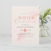 Winter ONEderland Silver Pink Glitter 1st Birthday Einladung (Stehend Vorderseite)