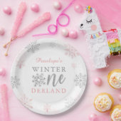 Winter Onederland Silver Pink Glitzer 1. Geburtsta Pappteller (Party)