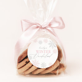 Winter Onederland Silver Pink Glitzer 1. Geburtsta Runder Aufkleber