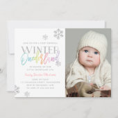 Winter ONEderland Silver Rainbow 1st Bday Foto Einladung (Vorderseite)