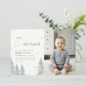 Winter Onederland Silver Snowflake 1st Birthday Einladung (Stehend Vorderseite)