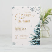 Winter Onederland Silver Snowflake First Birthday Einladung (Stehend Vorderseite)