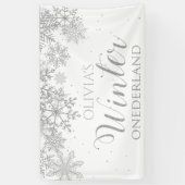 Winter Onederland Silver Snowflakes Erster Geburts Banner (Vertikal)