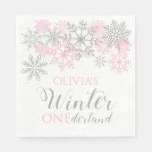 Winter Onederland Silver und Pink Snowflake Serviette (Vorderseite)
